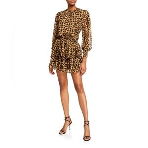 MISA Los Angeles Katia Leopard Print Ruffle Long Sleeve Mini Dress Size XS